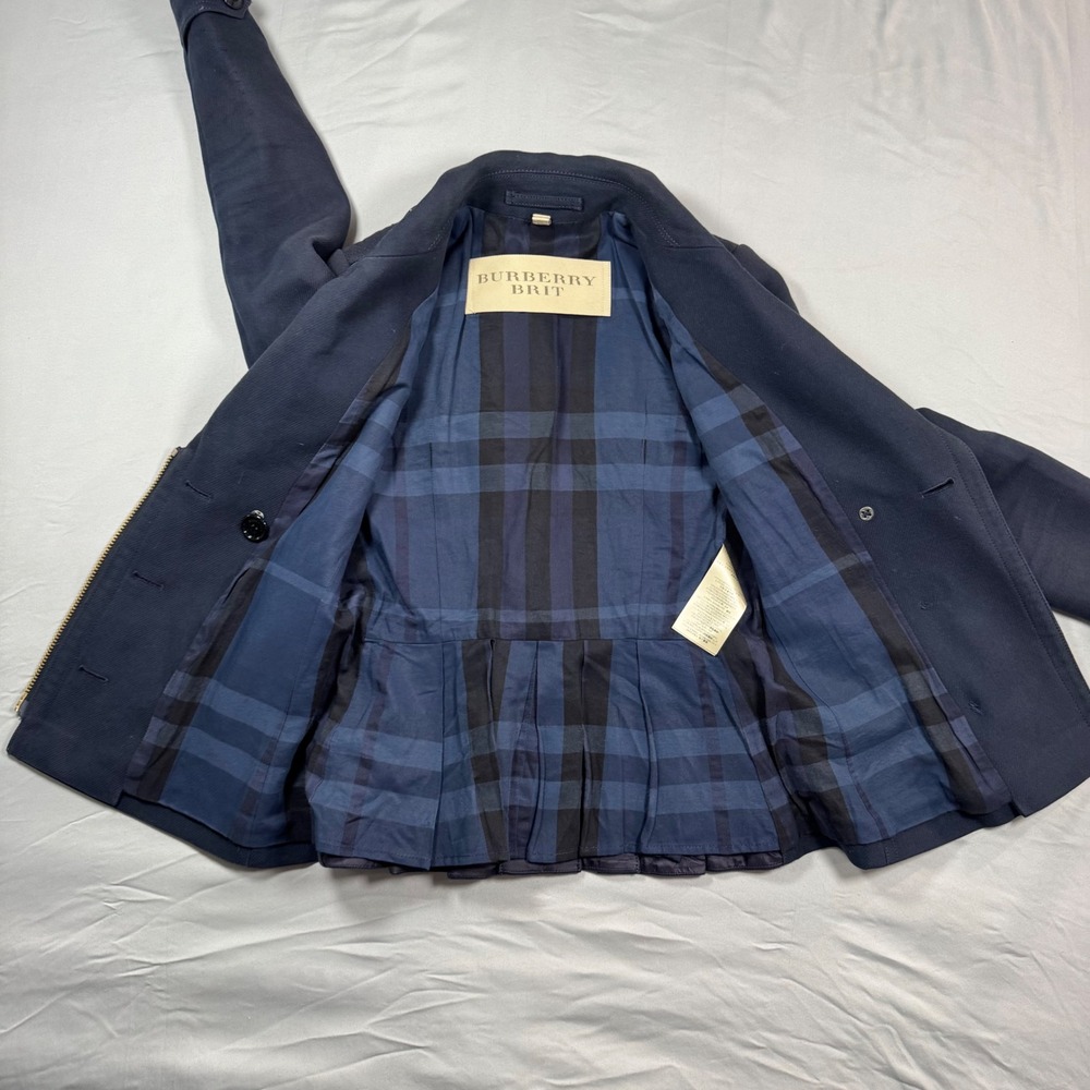 Burberry Brit Womens 2 Blue Asymmetrical Double-Breasted Peacoat Preppy Luxury - Picture 12 of 14